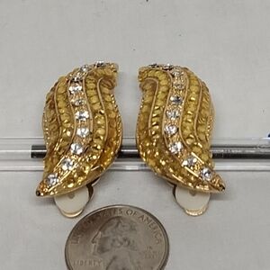 Gold and Silver Rhinestone Clip-On Earrings